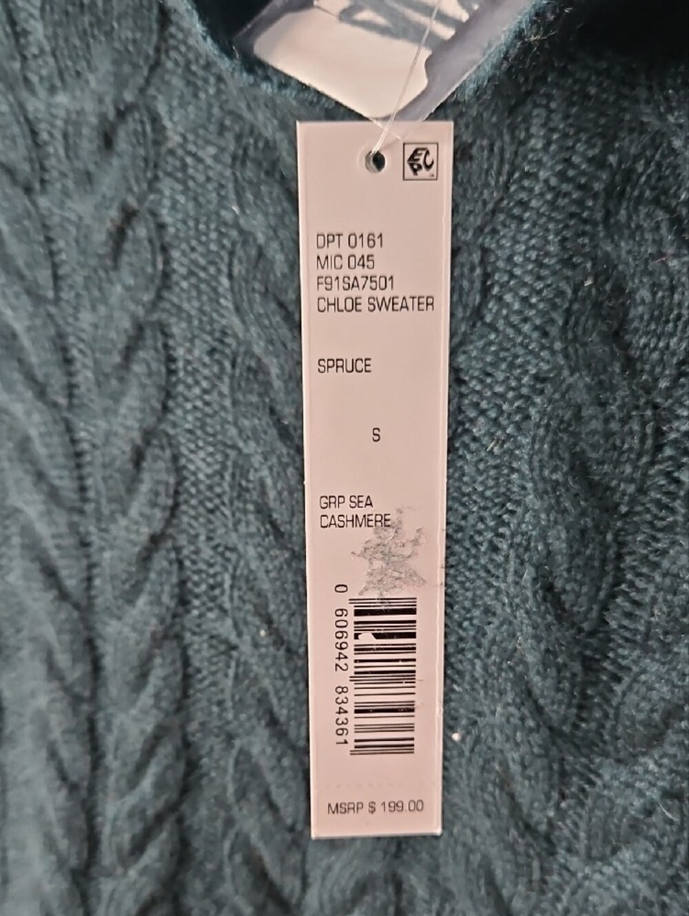 ANTONIO MELANI Chloe Cashmere Spruce Evergreen Cable Knit Sweater NWT Small - Picture 4 of 10